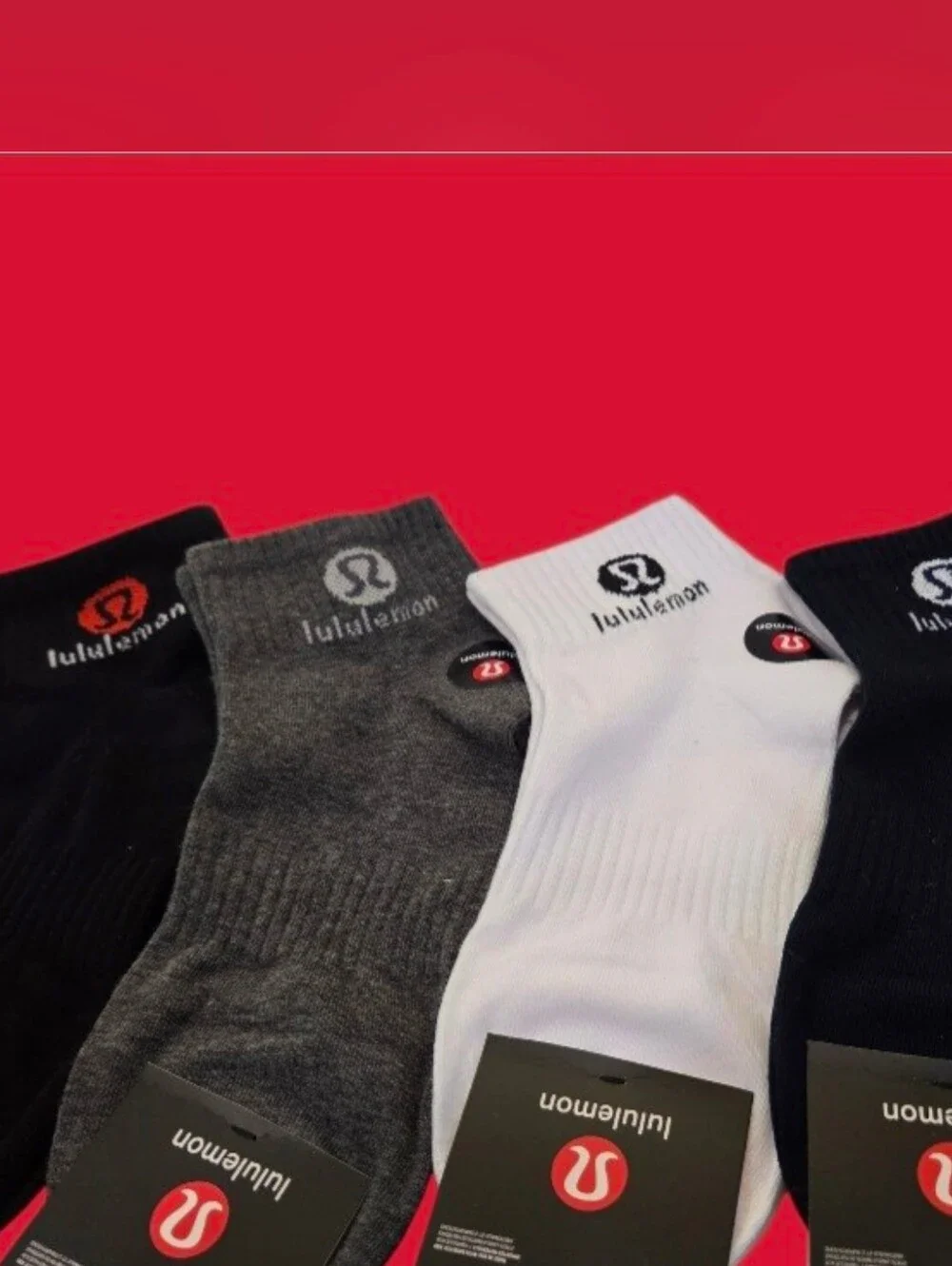 Lululemon Womens Logo Ankle Socks Medium BNWT With Box 5 Pair Black Gray White